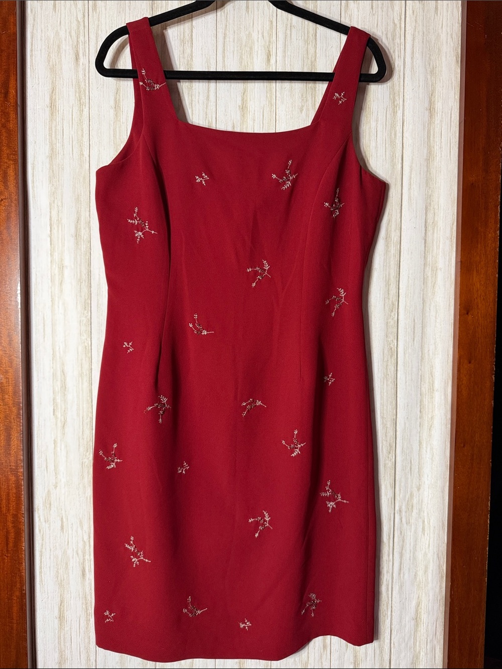 Women's Deep Red Embroidered Sleeveless Dress